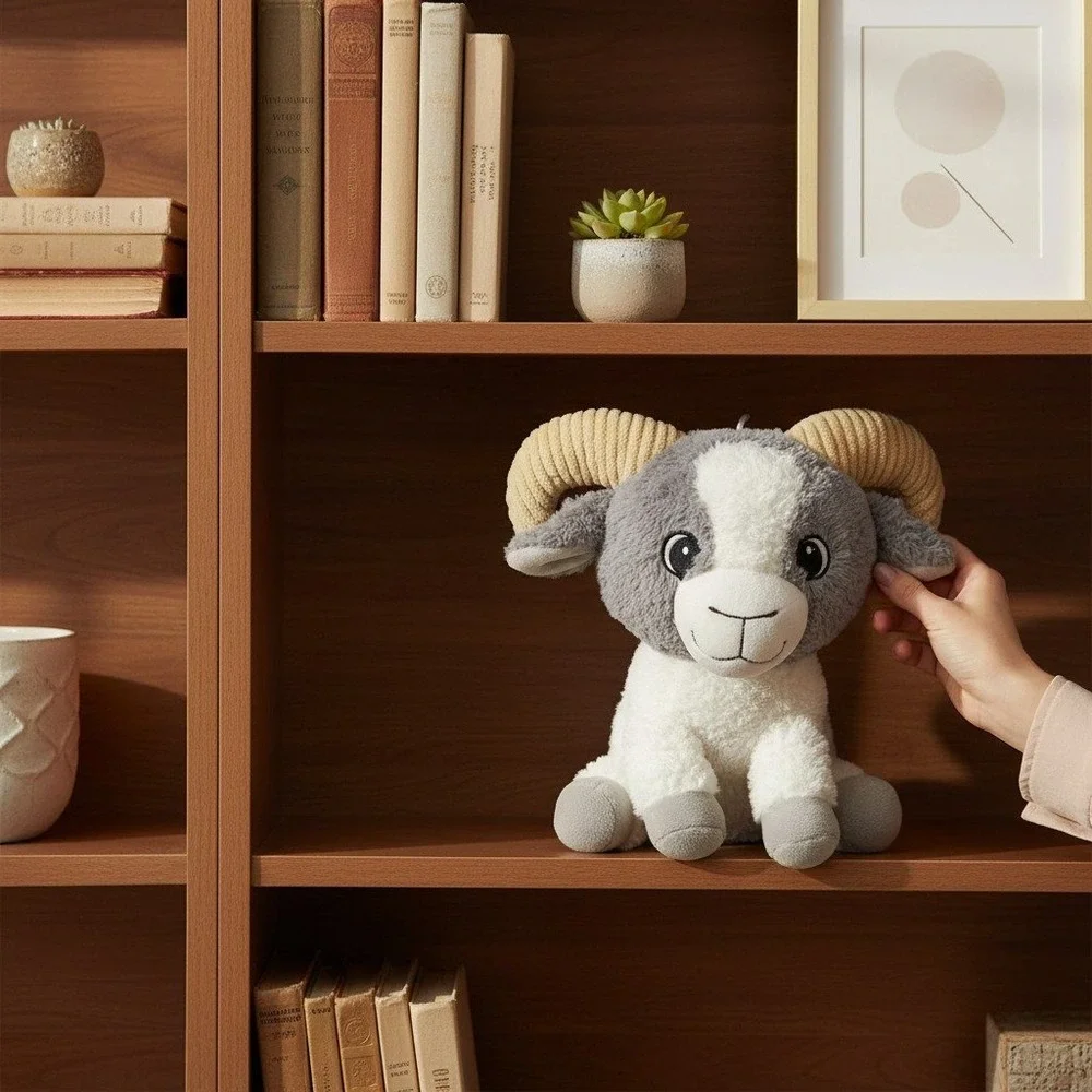 Fiesta Plush Billy Goat Ram 11in Grey White Very Good 1pc Ribbed Horns C17103